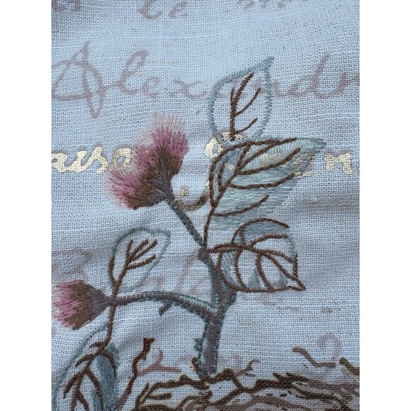 Birds Nest Table Runner Embroidery Spring Summer French Lettering 70x16” - Picture 5 of 8